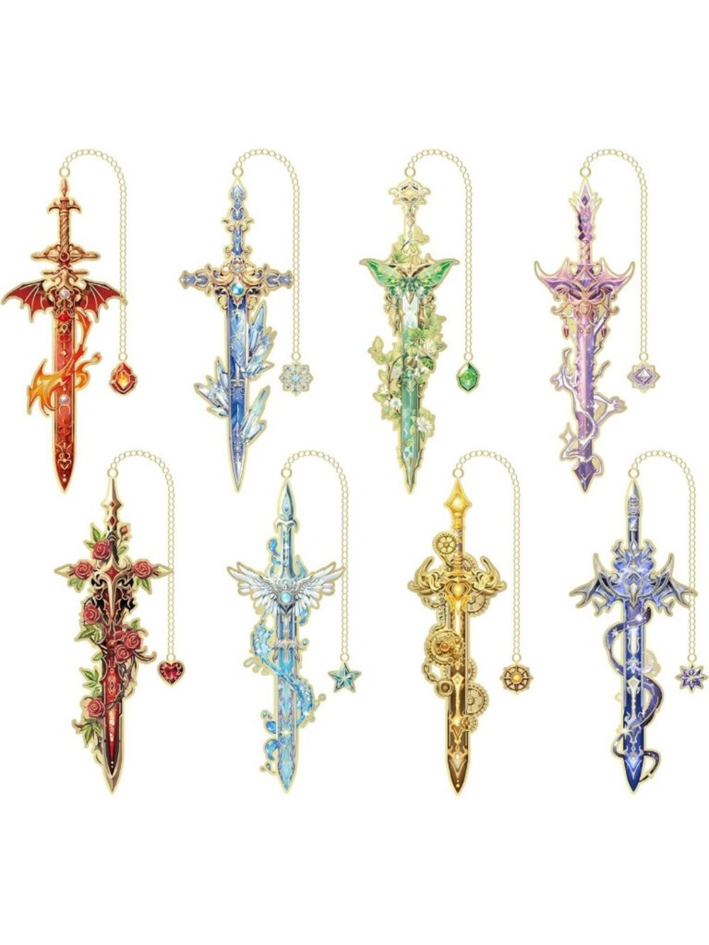8pcs Fantasy Sword Bookmarks - Unique Metal Book Markers for Readers & Gift